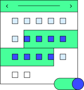 incrementa le prenotazione: illustrazione di un calendario delle prenotazioni online in bianco, nero, verde chiaro, azzurro e blu