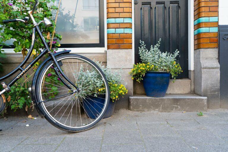 una bicicletta a noleggio di fronte alla porta di un bed and breakfast