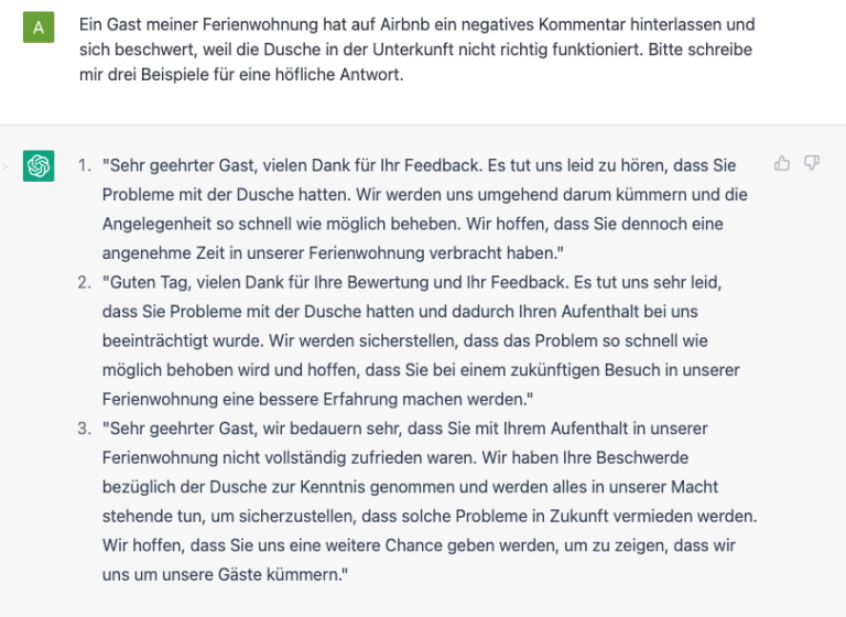 Beispiel Kommentar Antwort ChatGPT