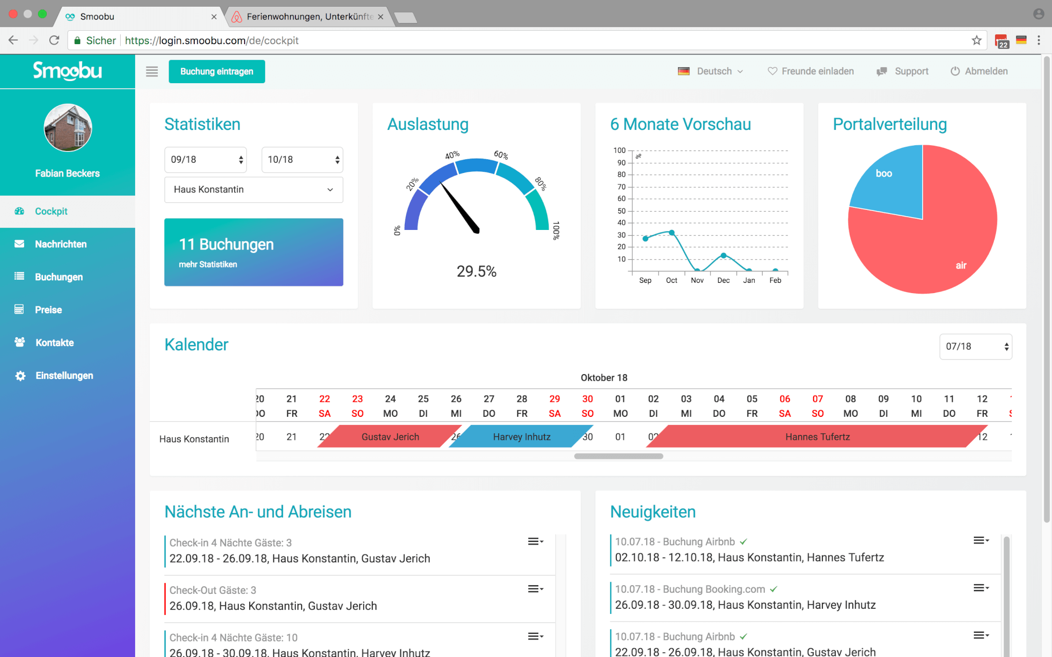 In the Smoobu Cockpit Booking.com bookings and Airbnb bookings were imported