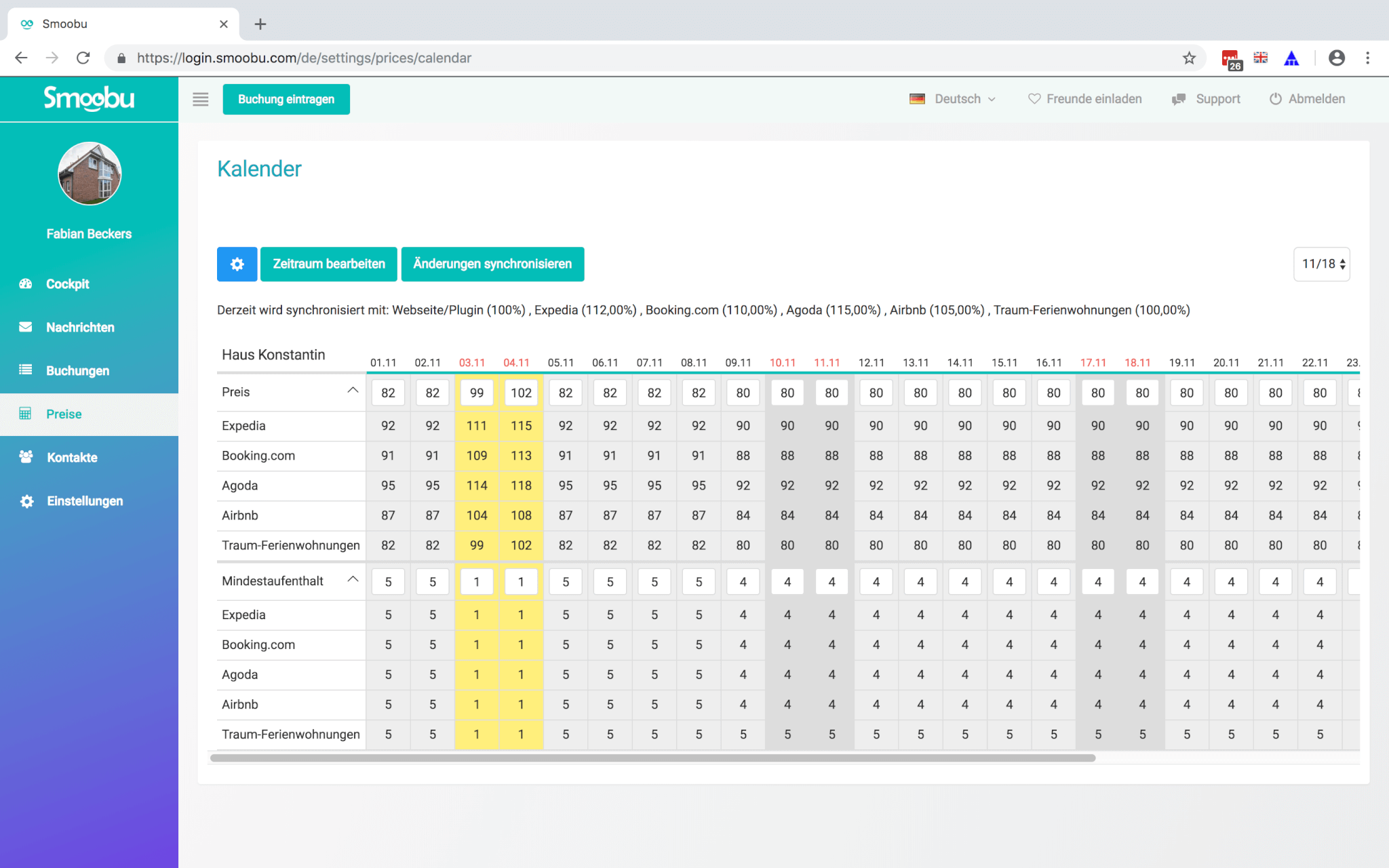 Mit Smoobu Channel Manager ganz einfach fuer deine Fewo die Preise synchronisieren und Mindestaufenthalte bestemmen