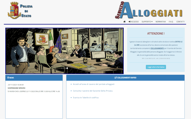 Servizio Alloggiati Web screenshot sito web